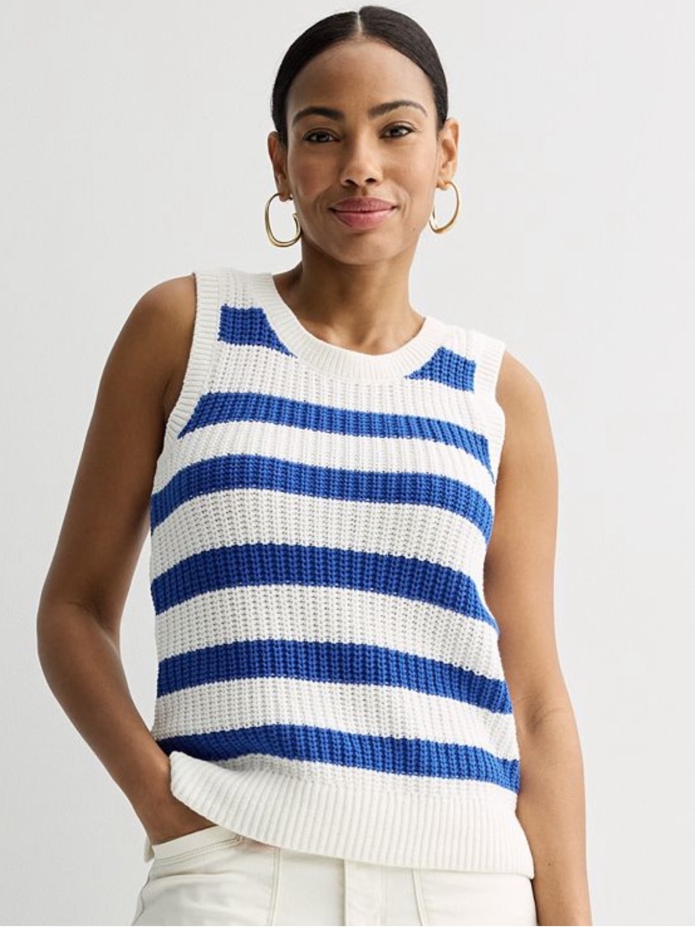 NWOT Sonoma For Life Sleeveless Blue & White Striped Knit Tank Women's PM